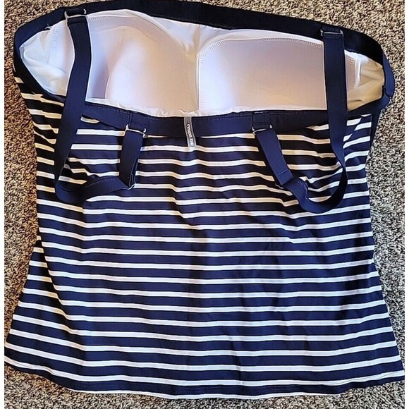 Lands End Navy Swim Top 16 D Stripes Removable Straps Bandeau Front Lined S942 - Picture 5 of 8
